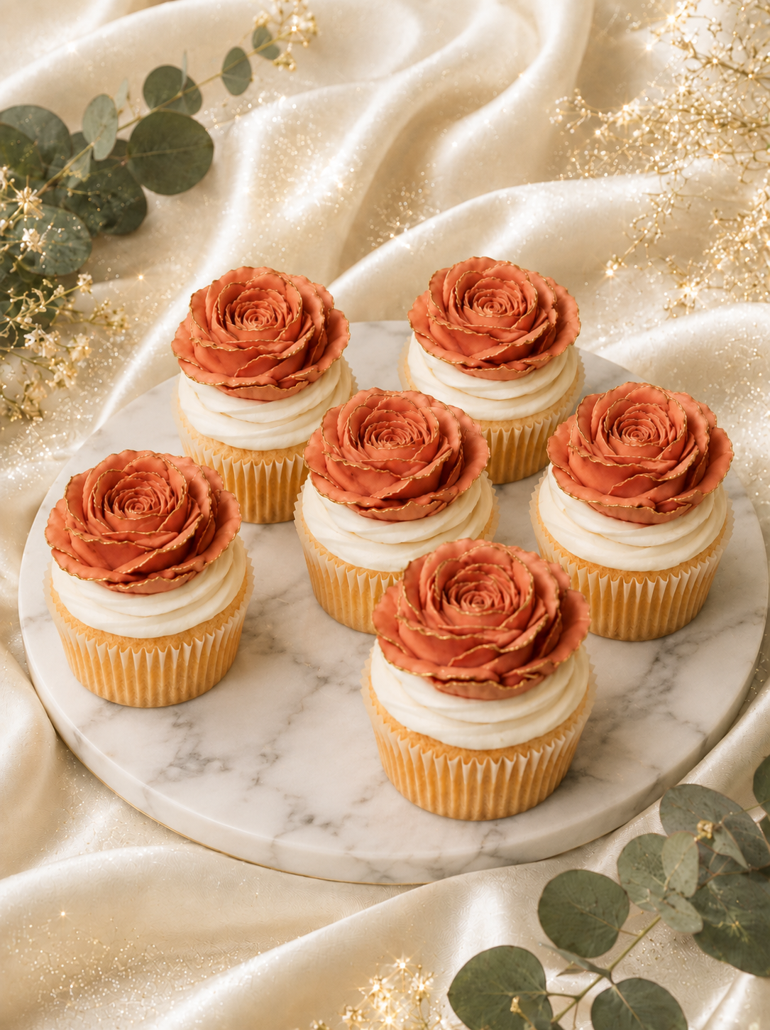 Edible rose cupcake toppers for birthday celebration