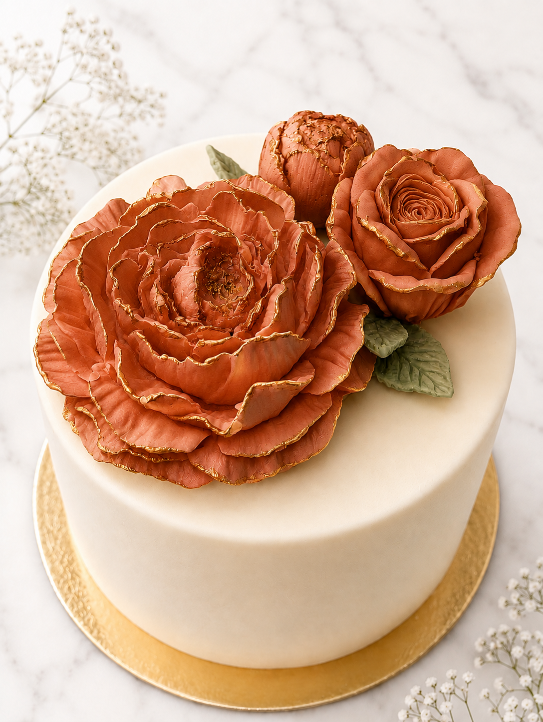 orange cake flowers on white cake